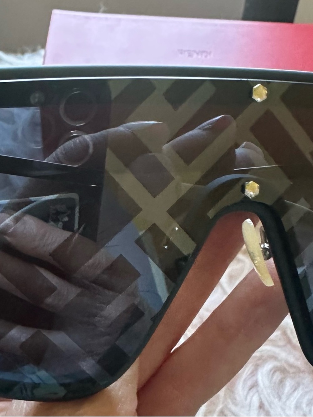 Fendi Shield Sunglasses in Navy with Mirrored FF Pattern - Picture 3 of 6